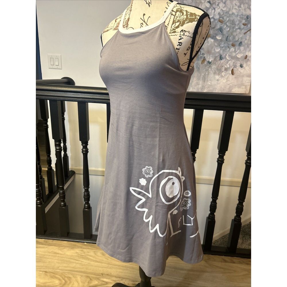 Message Factory women dress jersey cowl flowers Bird printed gray size S